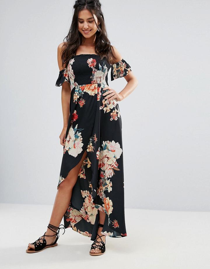 Band Of Gypsies Off Shoulder Floral Festival Maxi Dress - Black