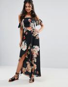 Band Of Gypsies Off Shoulder Floral Festival Maxi Dress - Black