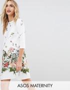 Asos Maternity Botanical Floral Shift Dress - White