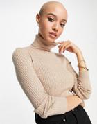 Stradivarius High Neck Sweater With Cable Knit Detail In Beige-neutral
