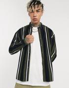 Asos Design 90s Oversized Cord Stripe Shirt In Green And White