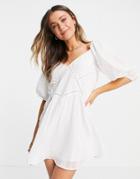Asos Design Smock Mini Dress With Lace Inserts In White