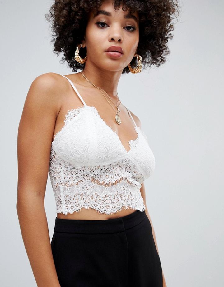 Missguided Lace Cami Bralette In White - Black