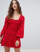 Free People Two Faces Ruched Waist Mini Dress-red