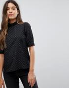 Fashion Union High Neck Blouse In All Over Polka Dot - Black