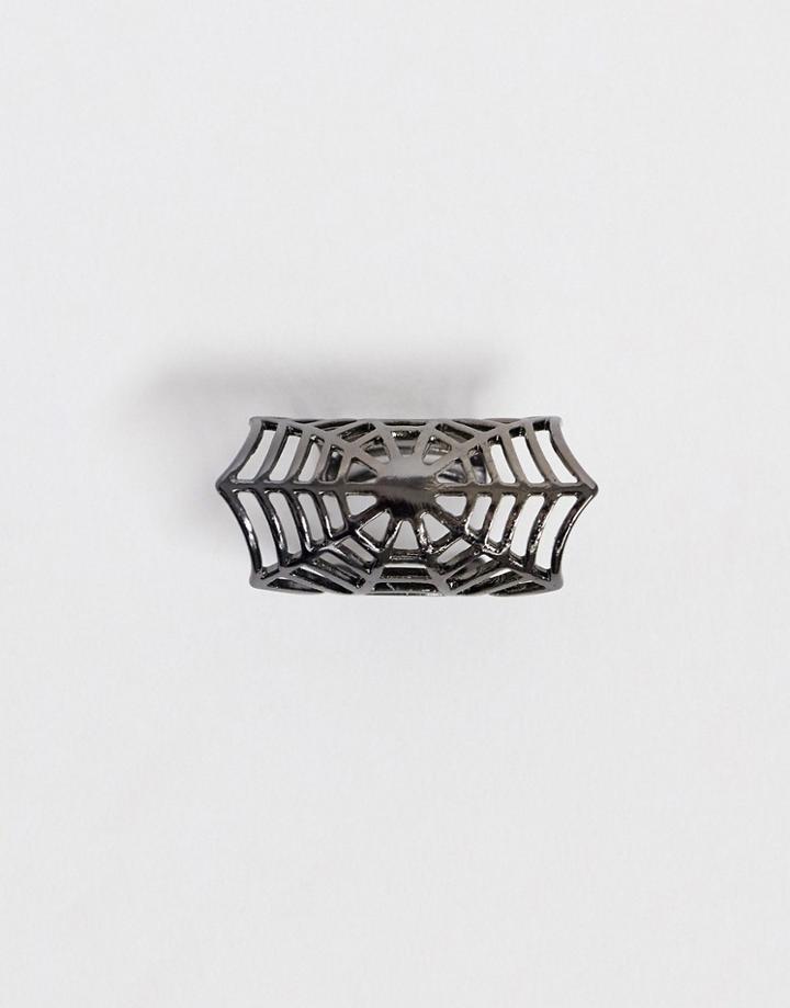 Asos Design Web Ear Cuff In Gunmetal