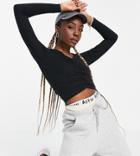 Threadbare Tall Ruched Front Crop Top In Black