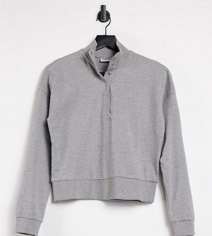 Noisy May Petite Sweatshirt With High Neck And Snap Detail In Light Gray-grey