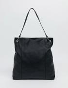 Asos Design Leather Shopper Bag With Ring Detail-black
