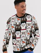 Asos Design Christmas Sweater In All Over Design - Black