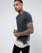 Religion Longline T-shirt With Bleached Fade Hem - Black