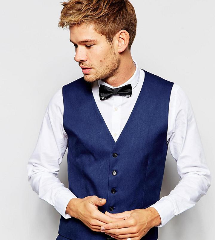 Selected Homme Exclusive Tuxedo Vest In Skinny Fit - Blue