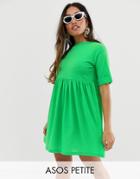 Asos Design Petite Roll Sleeved Rib Jersey Smock Dress - Green