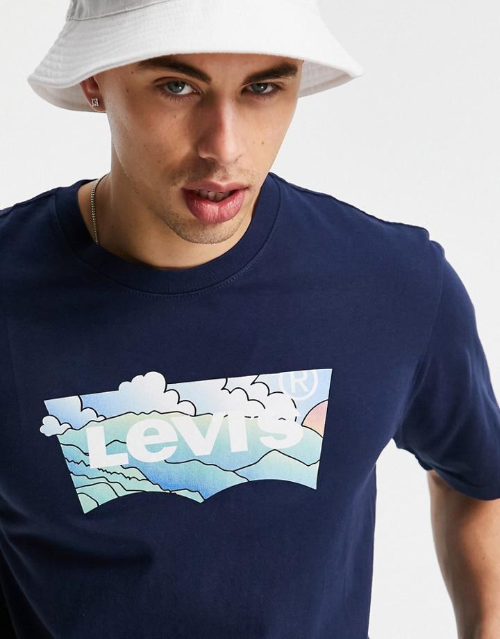 Levi's T-shirt In Navy With Large Batwing Print Logo