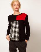 Asos Sweat With Dogtooth And Faux Fur Panel - Multi