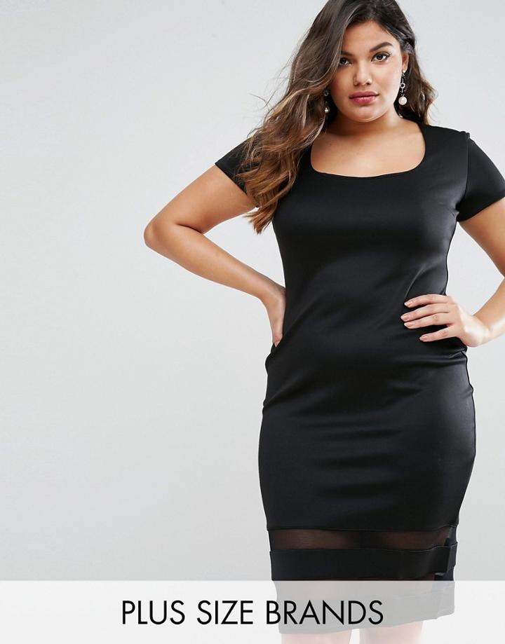 Goddiva Plus Dress With Sheer Inserts - Black