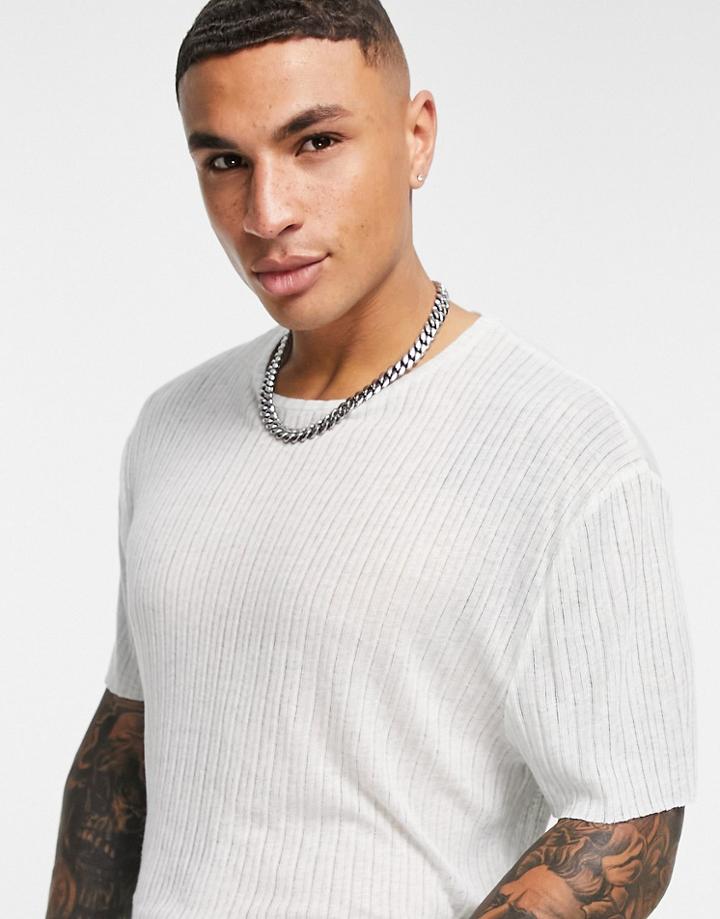 Asos Design Relaxed Fit T-shirt In Lightweight Rib With Raw Edges In Light Green