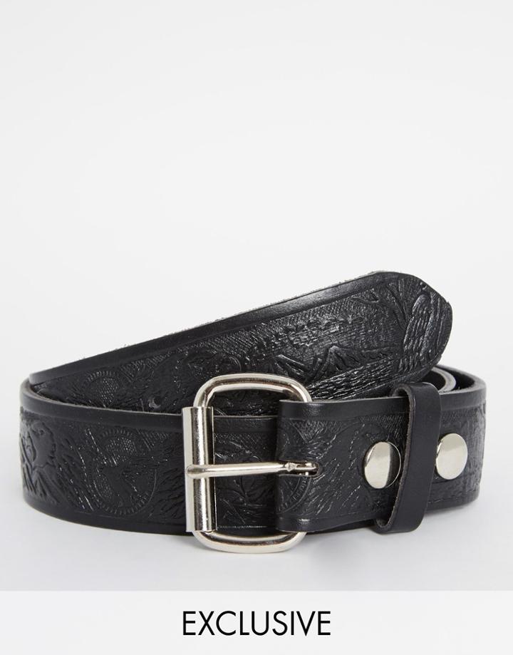 Reclaimed Vintage Eagle Leather Belt - Black