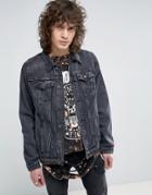 Roadies Of 66 Washed Black Denim Jacket With Embroidered Hem - Black