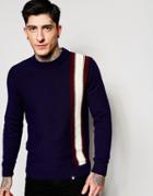 Pretty Green Sweater With Bold Horizontal Stripe - Navy