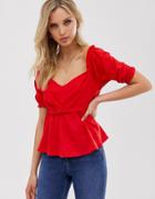 River Island Milk Maid Top In Red