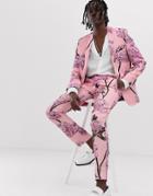 Twisted Tailor Super Skinny Linen Suit Pants With Floral Print - Pink