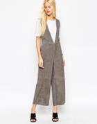 Asos Suede Jumpsuit With Deep V - Gray