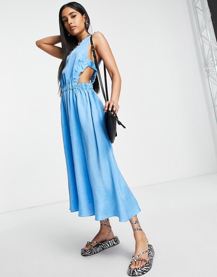 Topshop Petite Premium Open Back Pini Midi Dress In Cobalt-pink