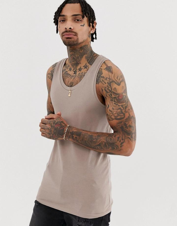 Asos Design Organic Muscle Fit Tank In Beige