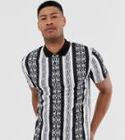 Asos Design Tall Relaxed Polo With All Over Tile Print - White