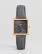 Henry London Square Leather Watch In Gray 26mm - Pink