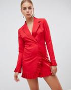 Missguided Pleat Trim Blazer Dress - Red