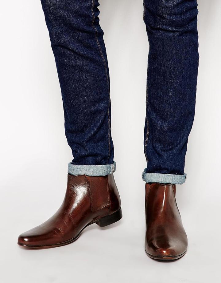 Asos Chelsea Boots In Brown Leather - Brown Leather