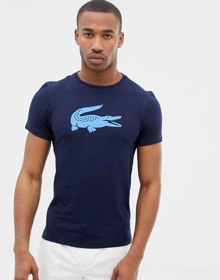 Lacoste Sport Large Croc Logo T-shirt In Navy