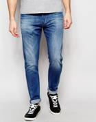 Diesel Jeans Tepphar 850j Skinny Fit Stretch Light Distress Mid Blue Wash - Mid Blue