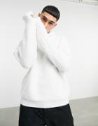 Asos Design Knit Funnel Neck Sweater In Plush Texture In White