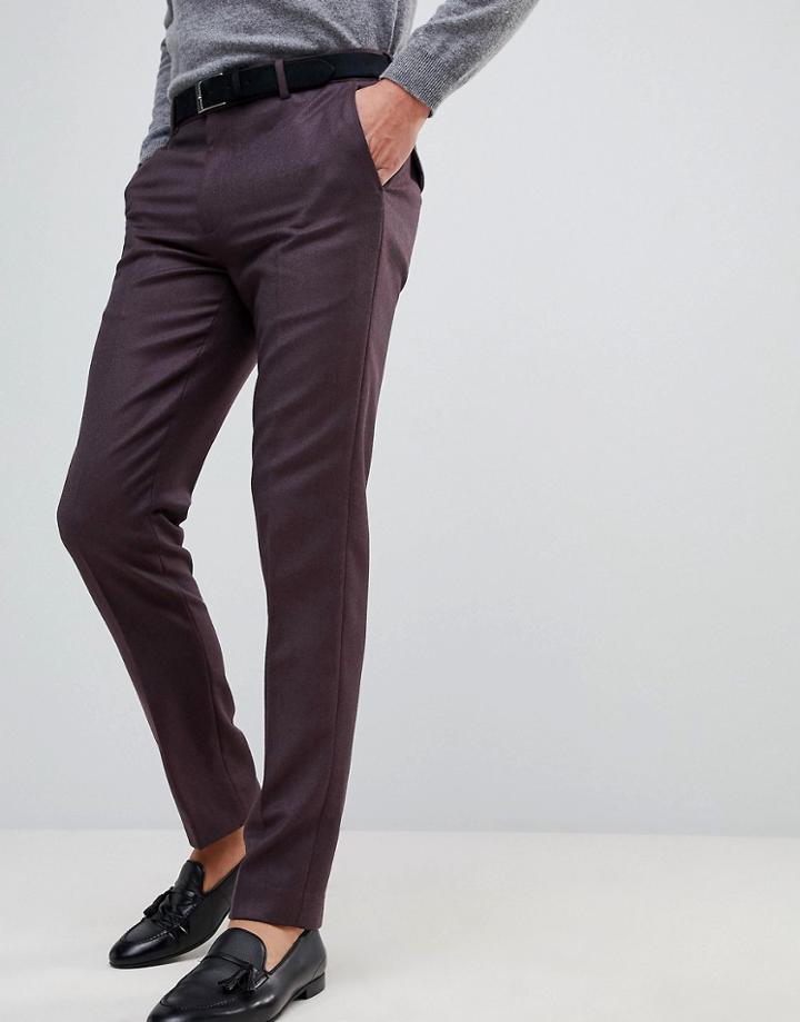 Asos Skinny Smart Pants In Burgundy 100% Merino Wool - Red