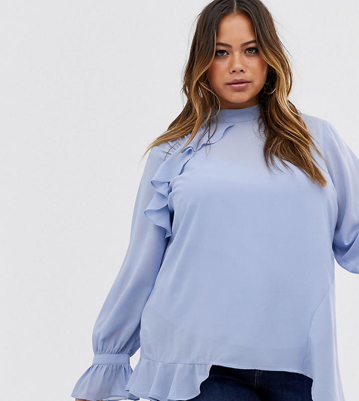 Asos Design Curve Long Sleeve High Neck Top With Asymmetric Hem