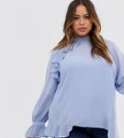 Asos Design Curve Long Sleeve High Neck Top With Asymmetric Hem