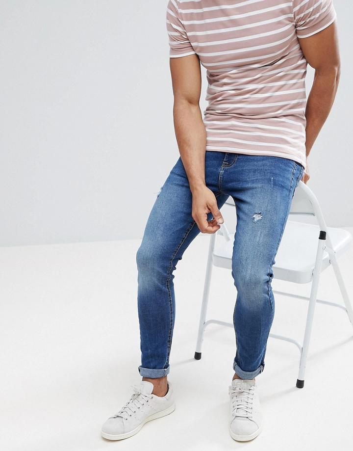 Stradivarius Skinny Jeans In Mid Blue - Blue