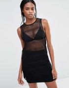 Missguided Crochet Mesh Beach Cover-up Dress - Black