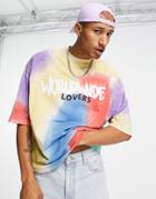 Asos Design Oversized T-shirt In Tie Dye With Text Print-multi