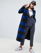 Na-kd Check Lightweight Coat In Black And Blue - Blue