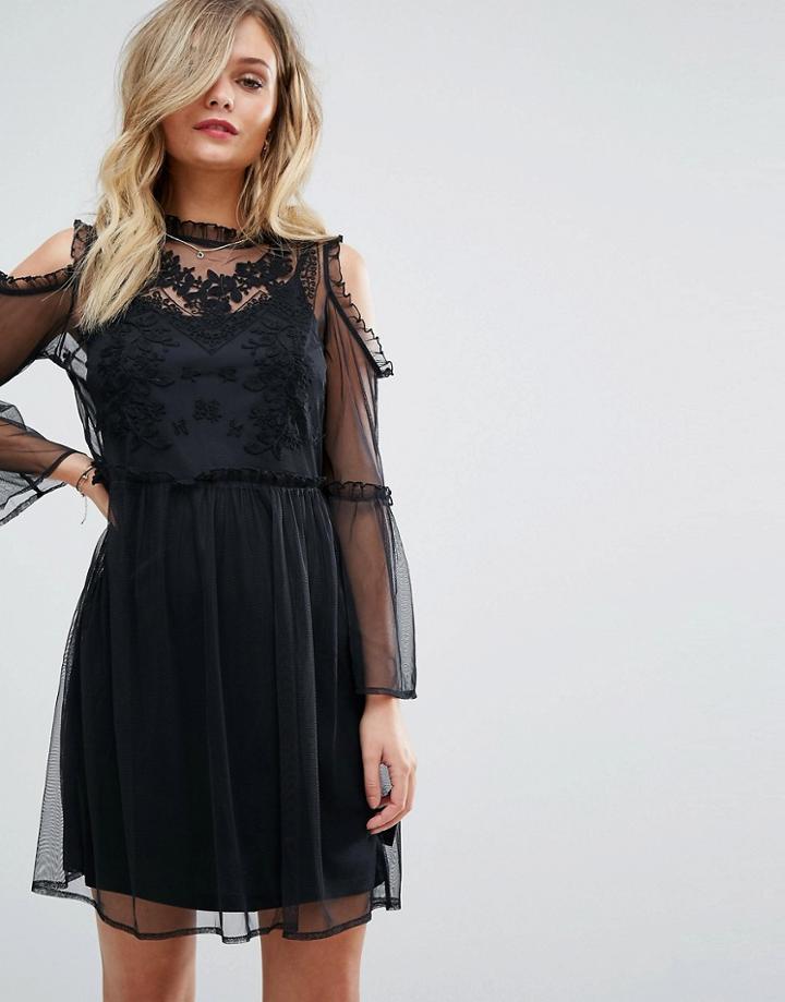 Miss Selfridge Embroidered Mesh Dress - Multi
