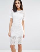 Liquorish Floral Lace Dress - Cream