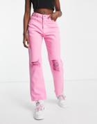 Naanaa High Waisted Straight Leg Jeans In Dusky Pink