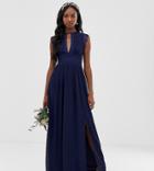 Tfnc Tall Lace Detail Maxi Bridesmaid Dress In Navy
