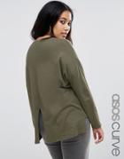 Asos Curve Oversize Long Sleeved Split Back Top - Green