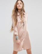 Young Bohemians Relaxed Shirt Dress With Delicate Embroidery Back Detail - Nude