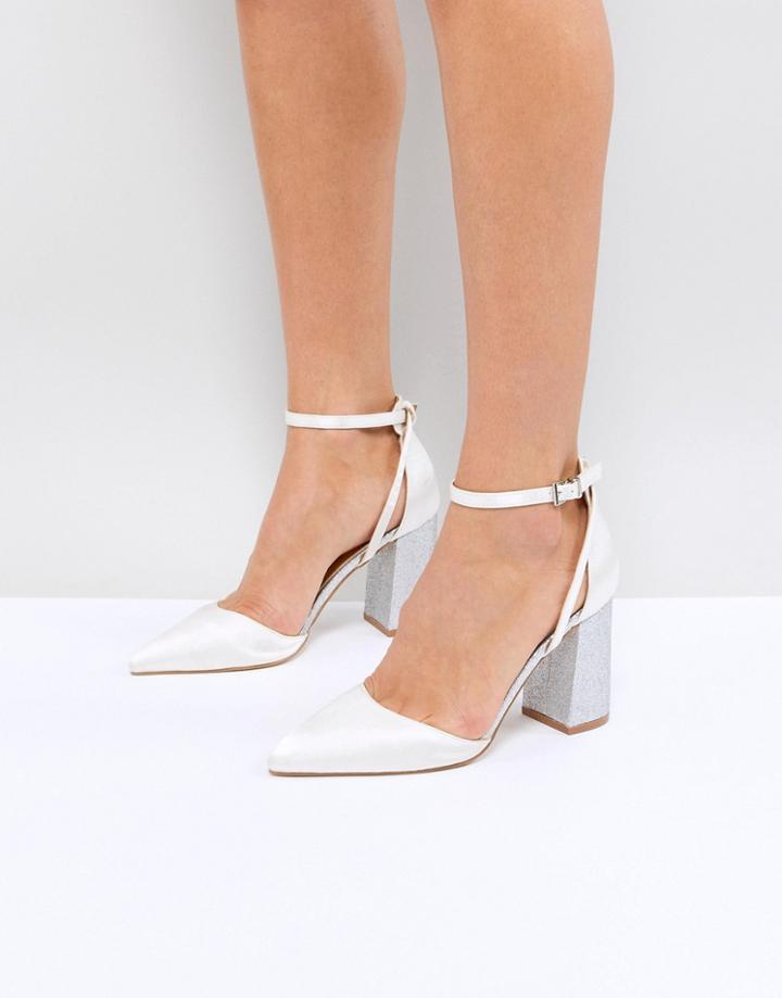 Be Mine Bridal Lissy Ivory Satin Block Heeled Shoes - White